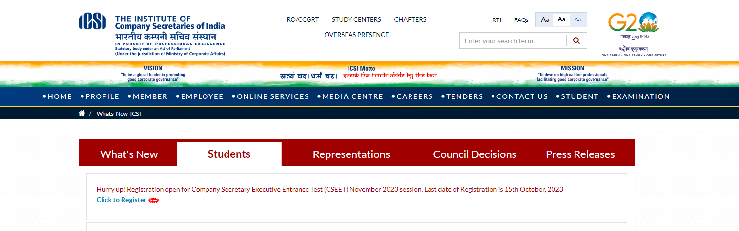 CSEET Entrance Test Registration Deadline: October 15th by ICSI