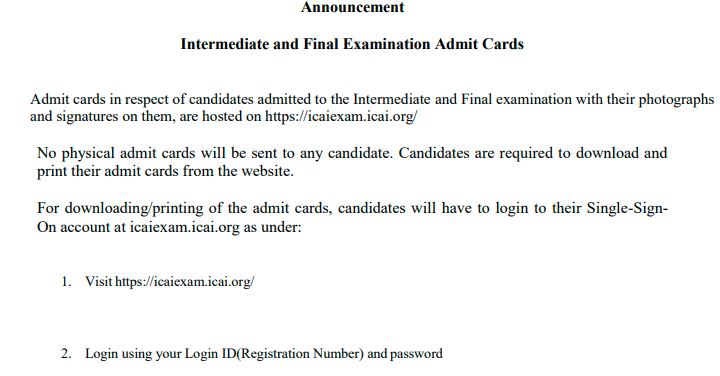 CA Admit Card