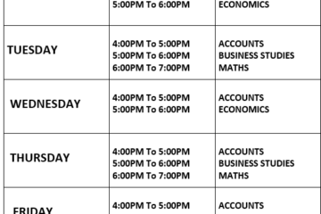 Time Table of Class 11th